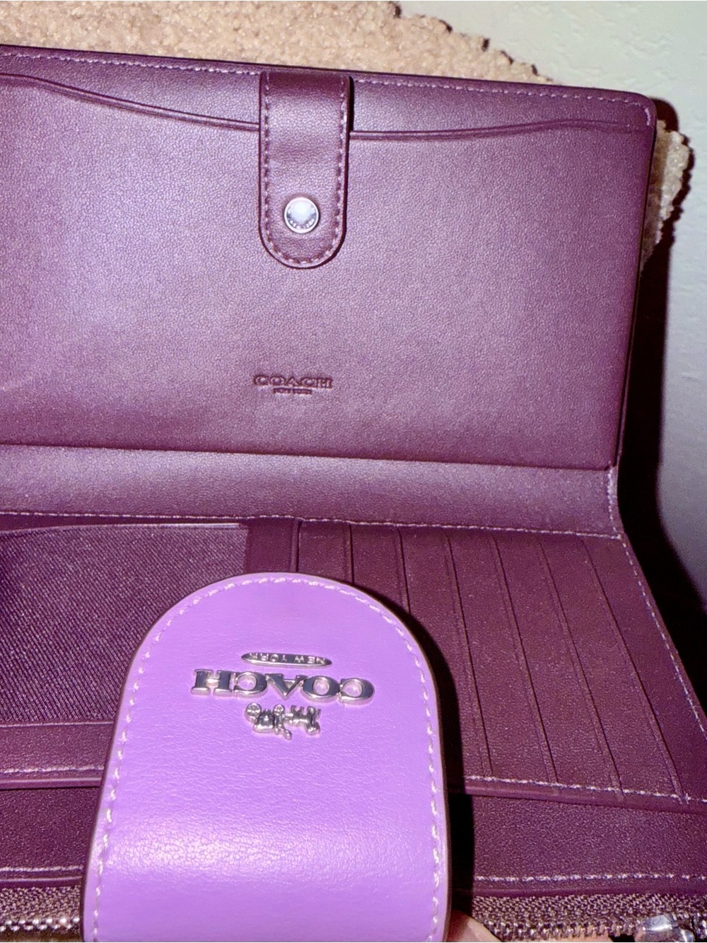 Coach Brown Signature Wallet with Purple Tab - Picture 5 of 5